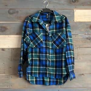 Zara Blue Plaid Flannel Wool Blend Button Down Over shirt Shacket